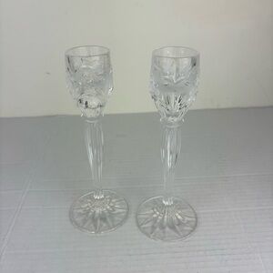 Oneida Crystal 8” candlestick set/floral cut frosted & clear glass